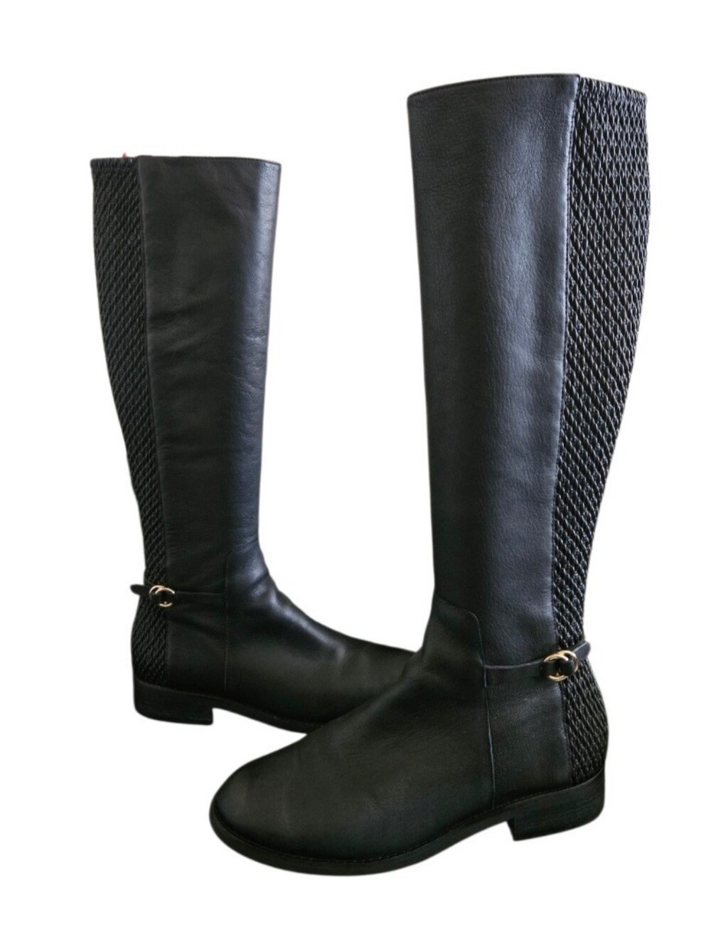 Cole Haan Isabell Stretch Knee-High Black Leather Riding Boots Size 7.5 B